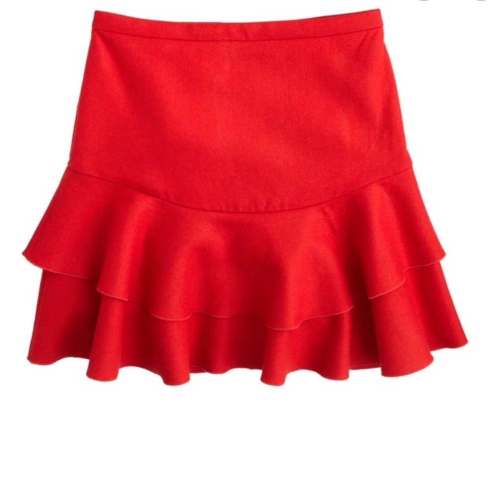 J Crew Flounce skirt 2 red ruffle